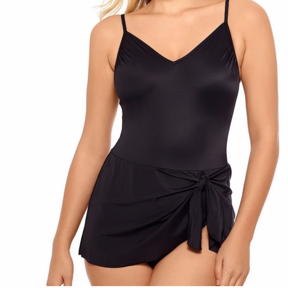 Vanishing Act black slimming control swim dress with built in sarong size 18